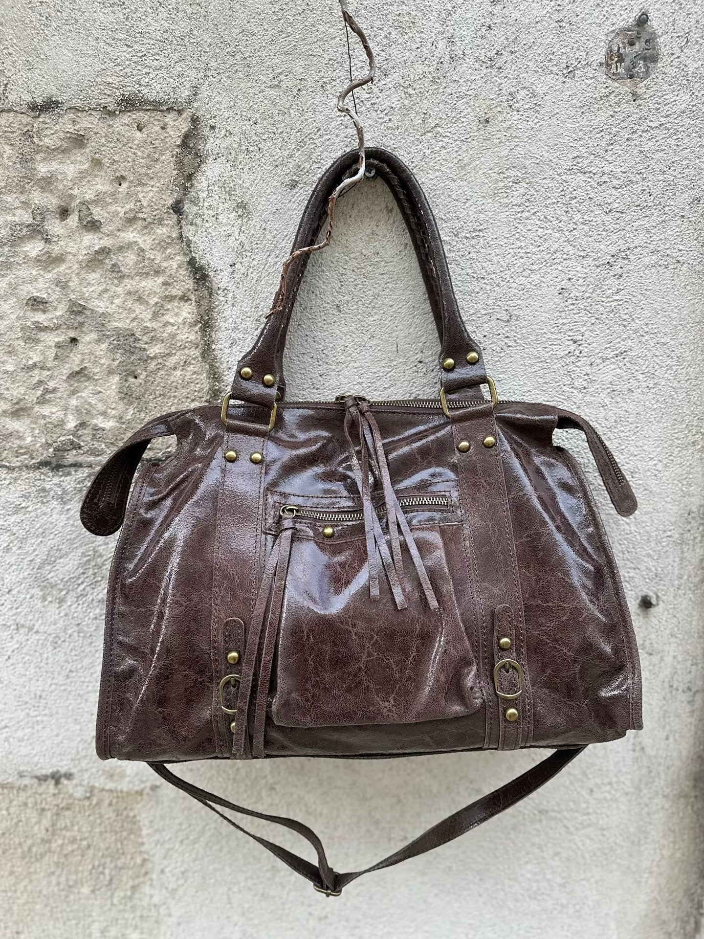 Sac à Main Bandoulière En Cuir Verni Motif Floral - Taille Moyenne (28 Cm), Multicolore, Avec Nombreuses Poches - Neuf Avec étiquettes