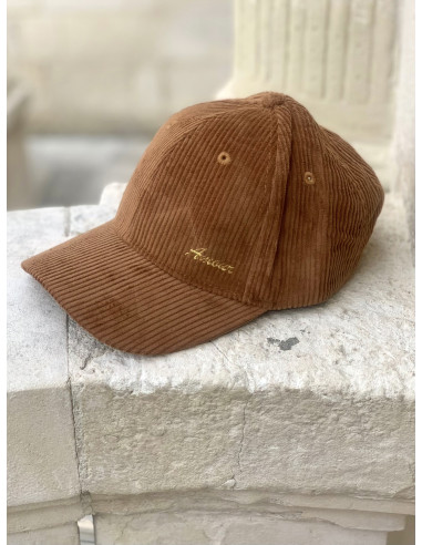 Casquette en velours - camel logo doré