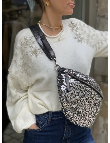 Pull * Leny  * - blanc broderies...