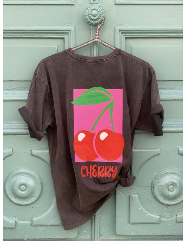 T-shirt " Cerises " - noir délavé