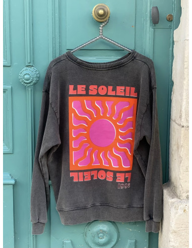 Sweat - shirt " SOLEIL  " - noir délavé