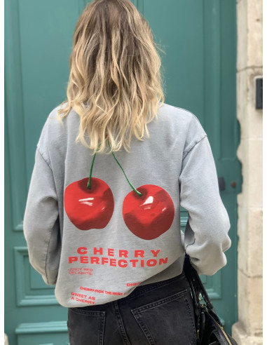 Sweat-shirt " Cherry " - gris délavé