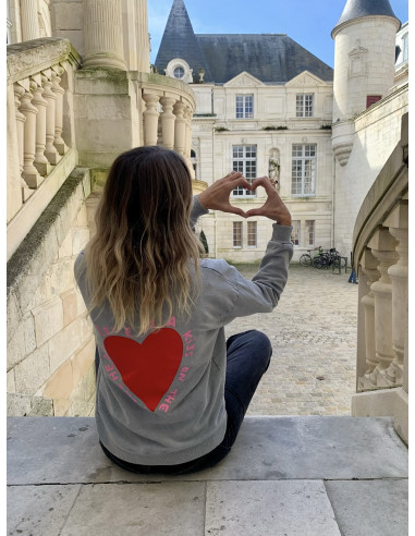 Sweat-shirt " Coeur " - gris délavé