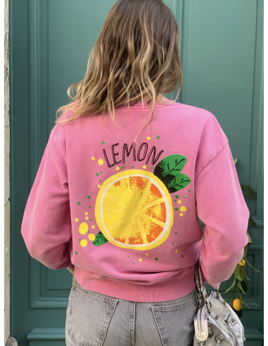 Sweat-shirt " Citron " - rose délavé