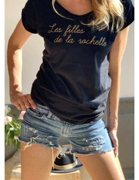 T-shirt "Les filles de La Rochelle" noir poupée poudrée printemps été 2020