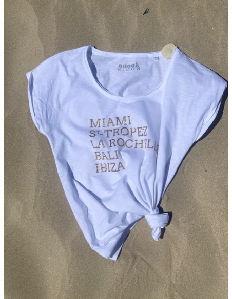 T-shirt * Miami St-Tropez LR Bali Ibiza *- blanc poupée poudrée printemps été 2020