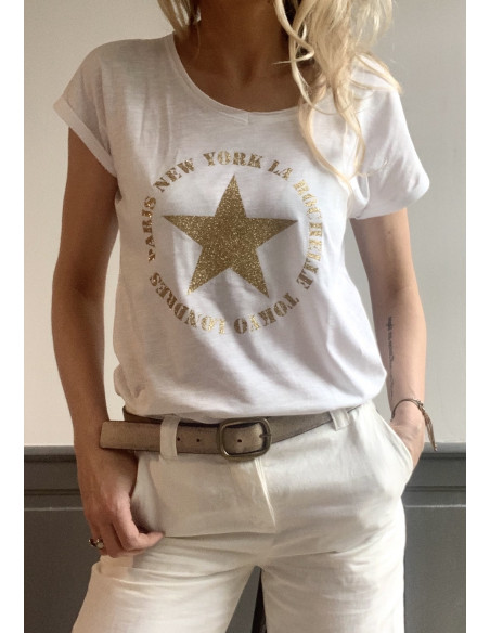 T-shirt * Paris NY LR * blanc poupée poudrée printemps été 2020