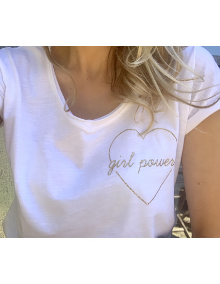 T-shirt * Girl Power * blanc poupée poudrée printemps été 2020