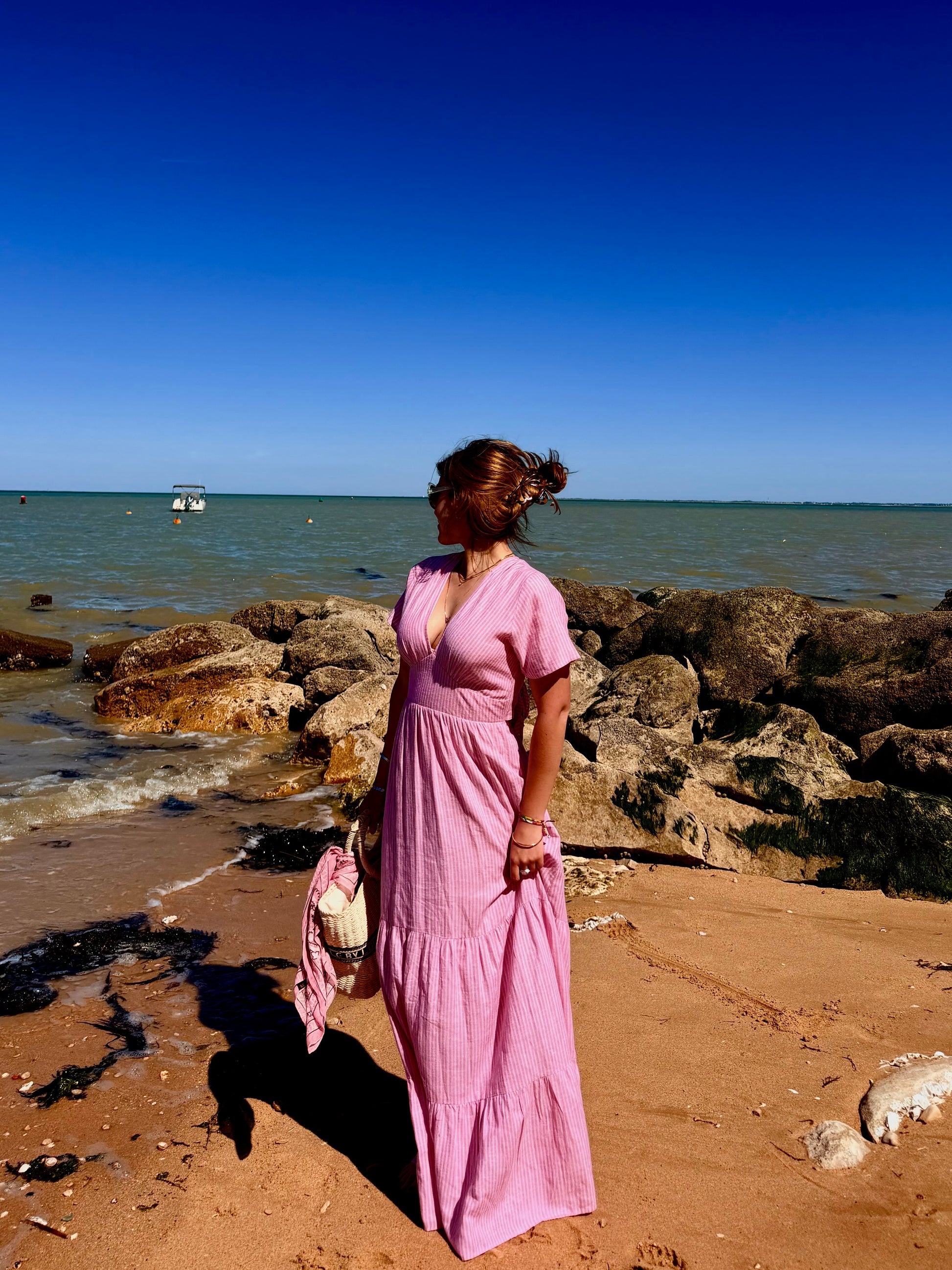 Robe dos-nus * Audrey * - fines rayures