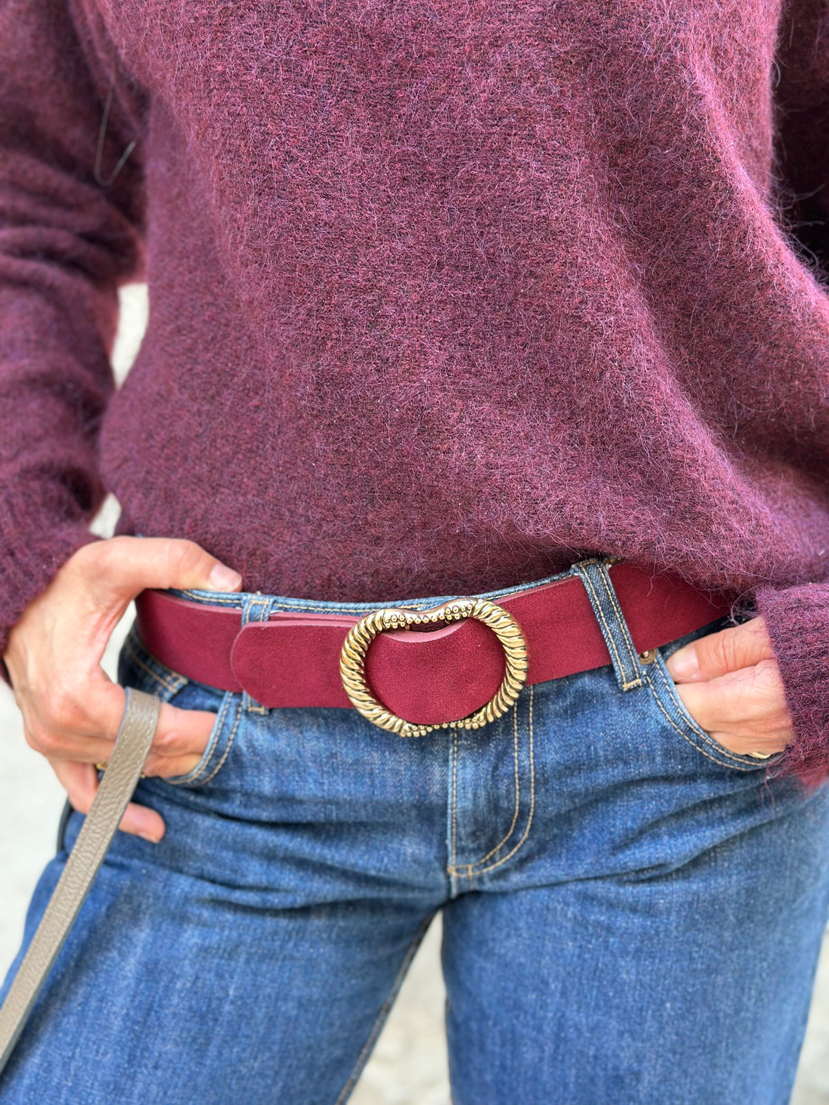 Ceinture large en cuir façon daim