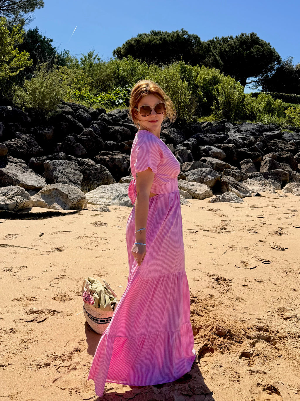 Robe dos-nus * Audrey * - fines rayures