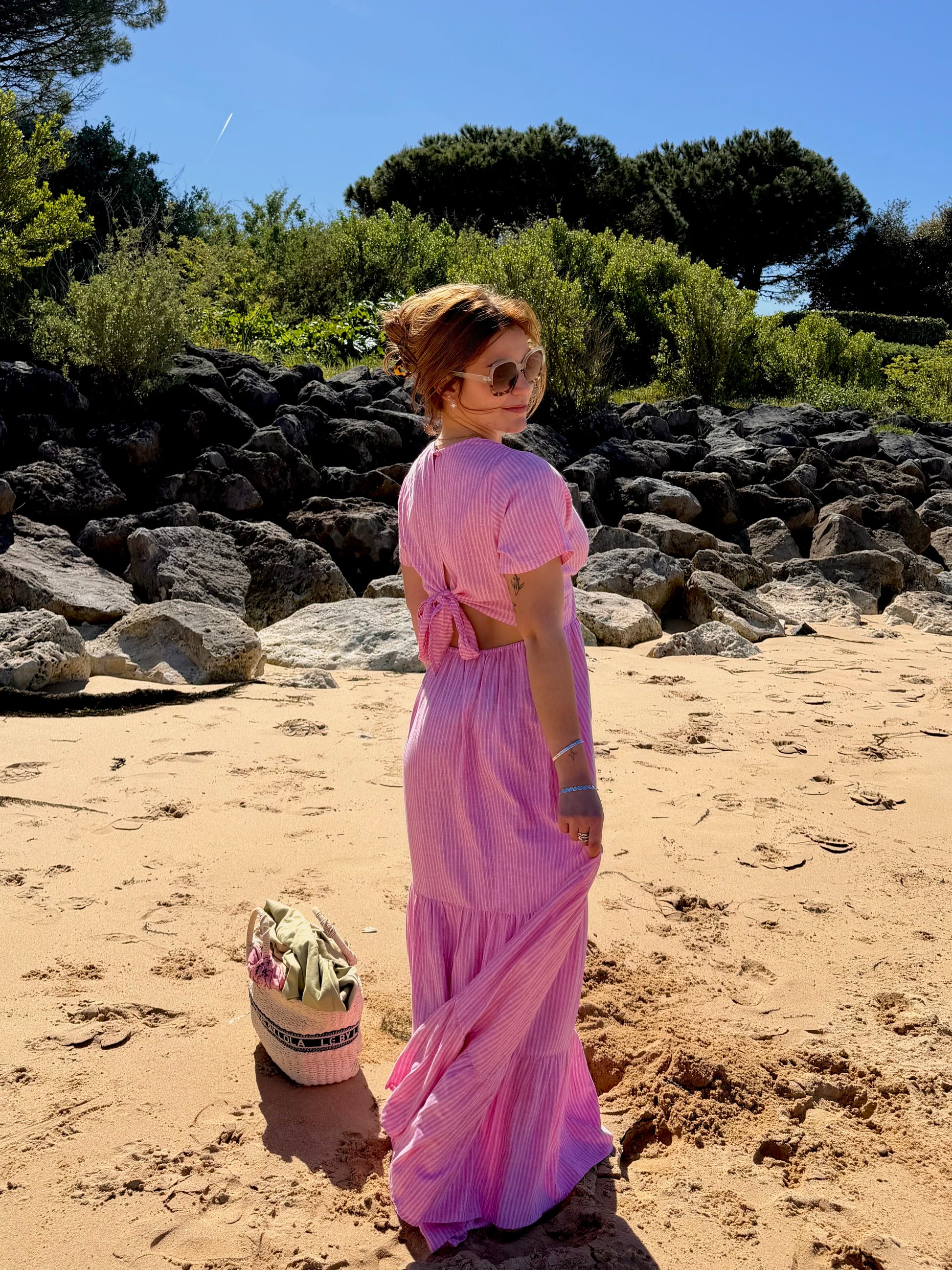 Robe dos-nus * Audrey * - fines rayures