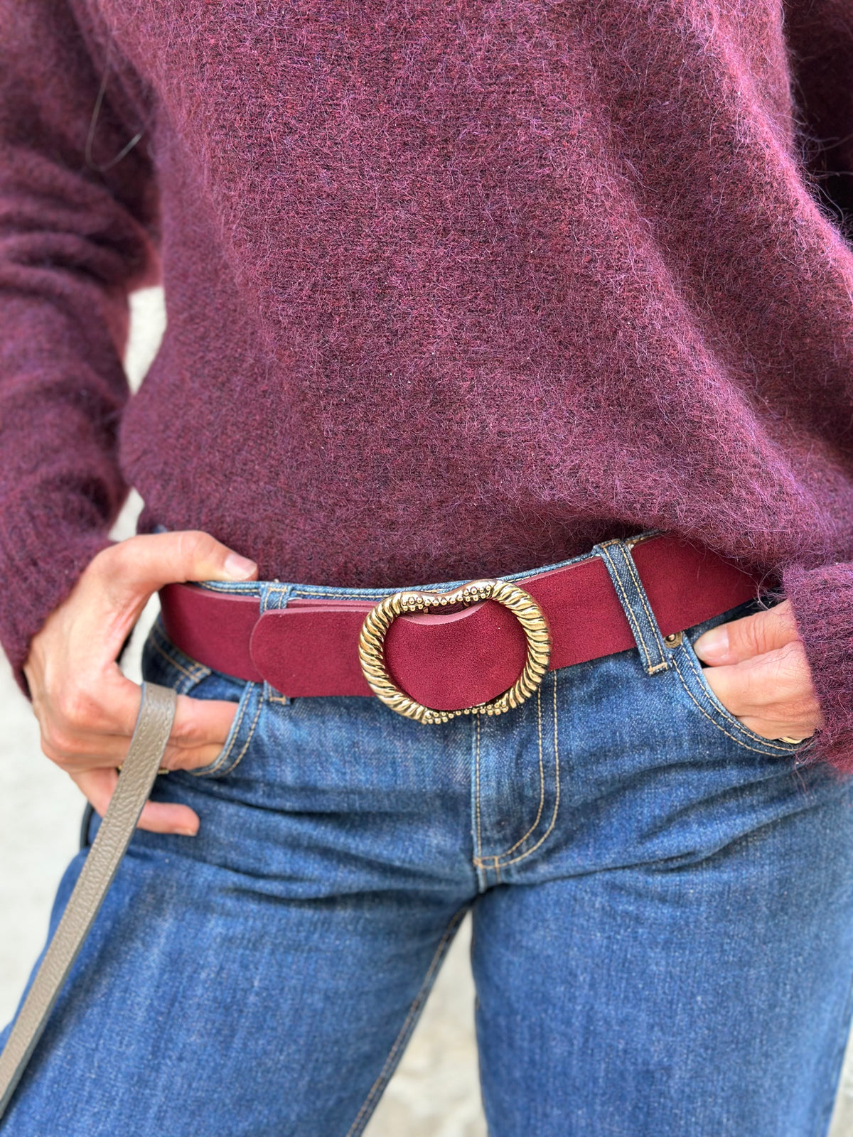 Ceinture large en cuir façon daim