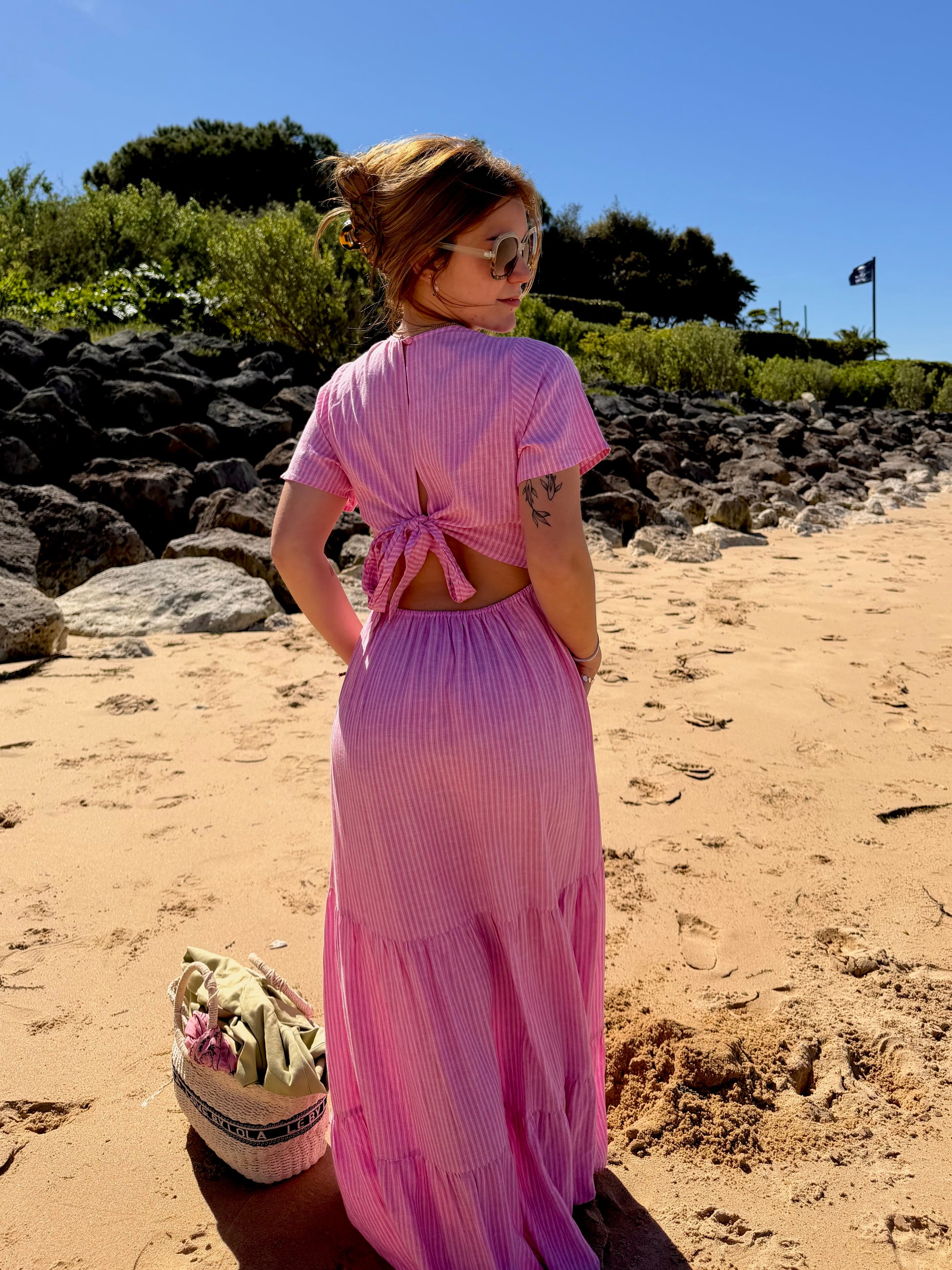 Robe dos-nus * Audrey * - fines rayures