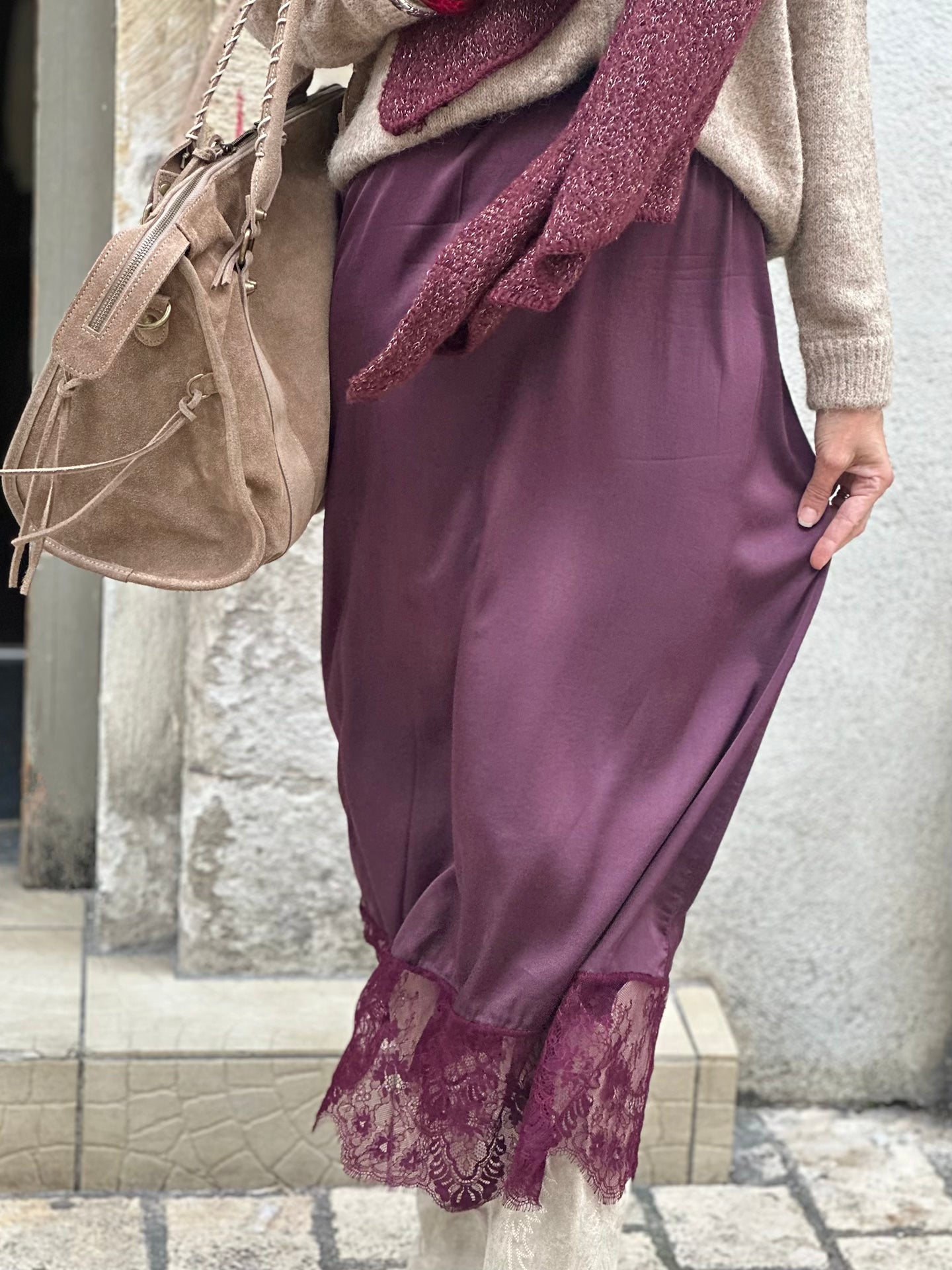 Jupe satinée empiècement dentelle * Anais *