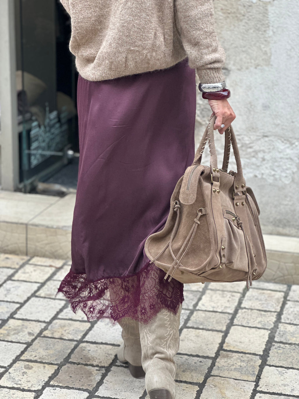 Jupe satinée empiècement dentelle * Anais *