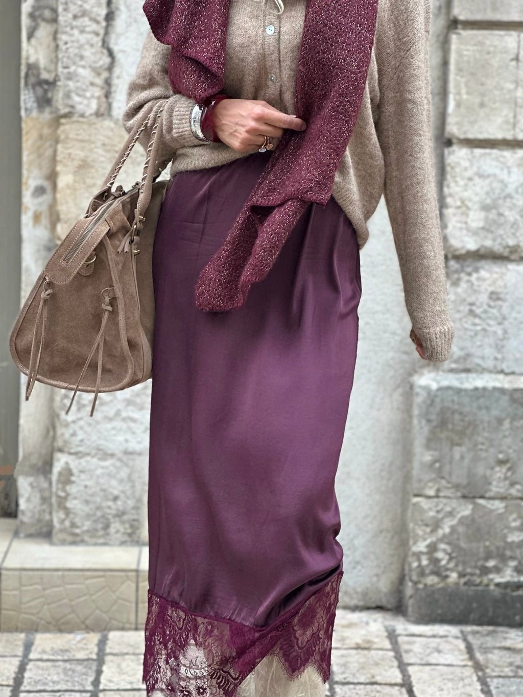 Jupe satinée empiècement dentelle * Anais *