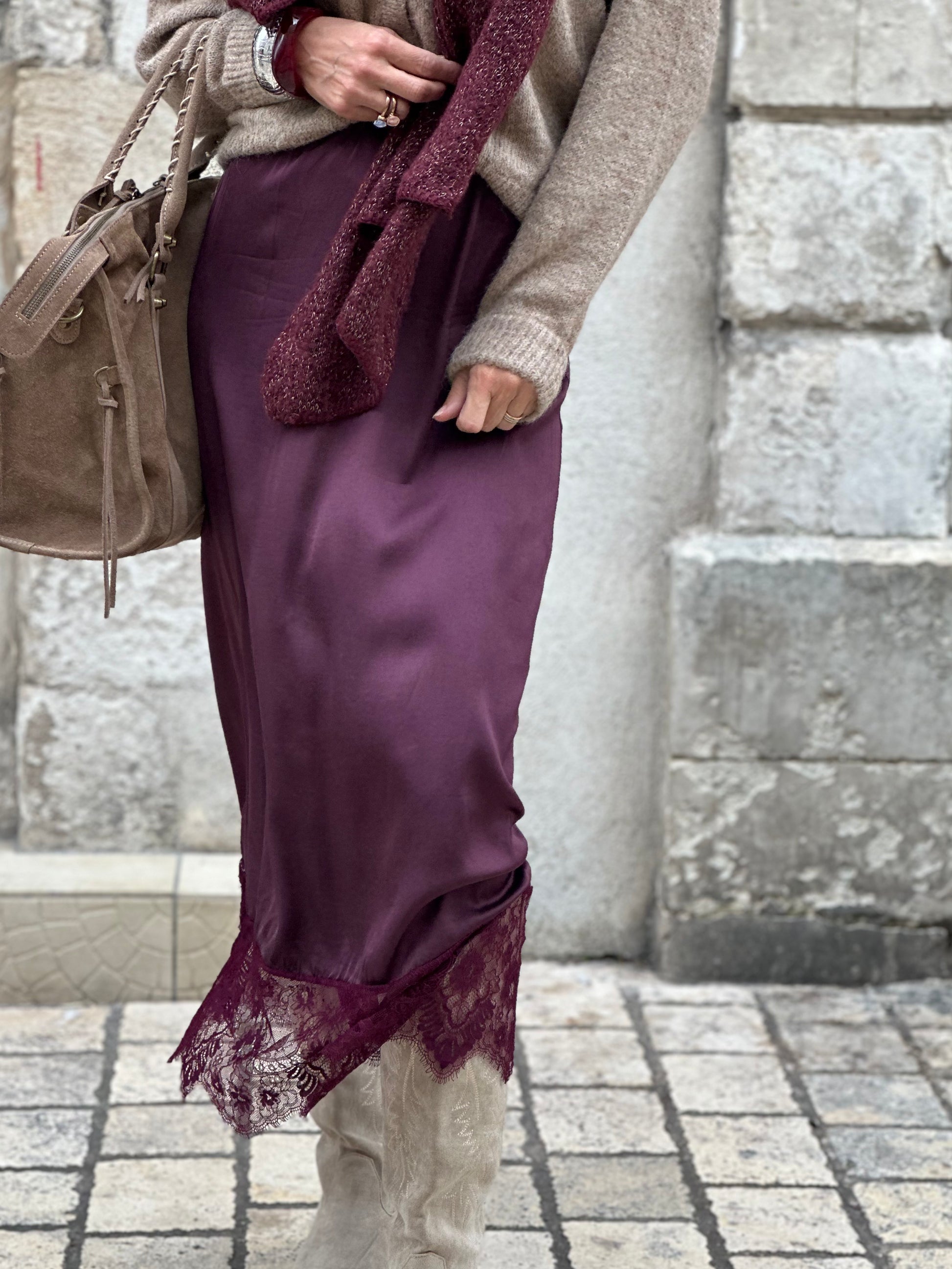 Jupe satinée empiècement dentelle * Anais *