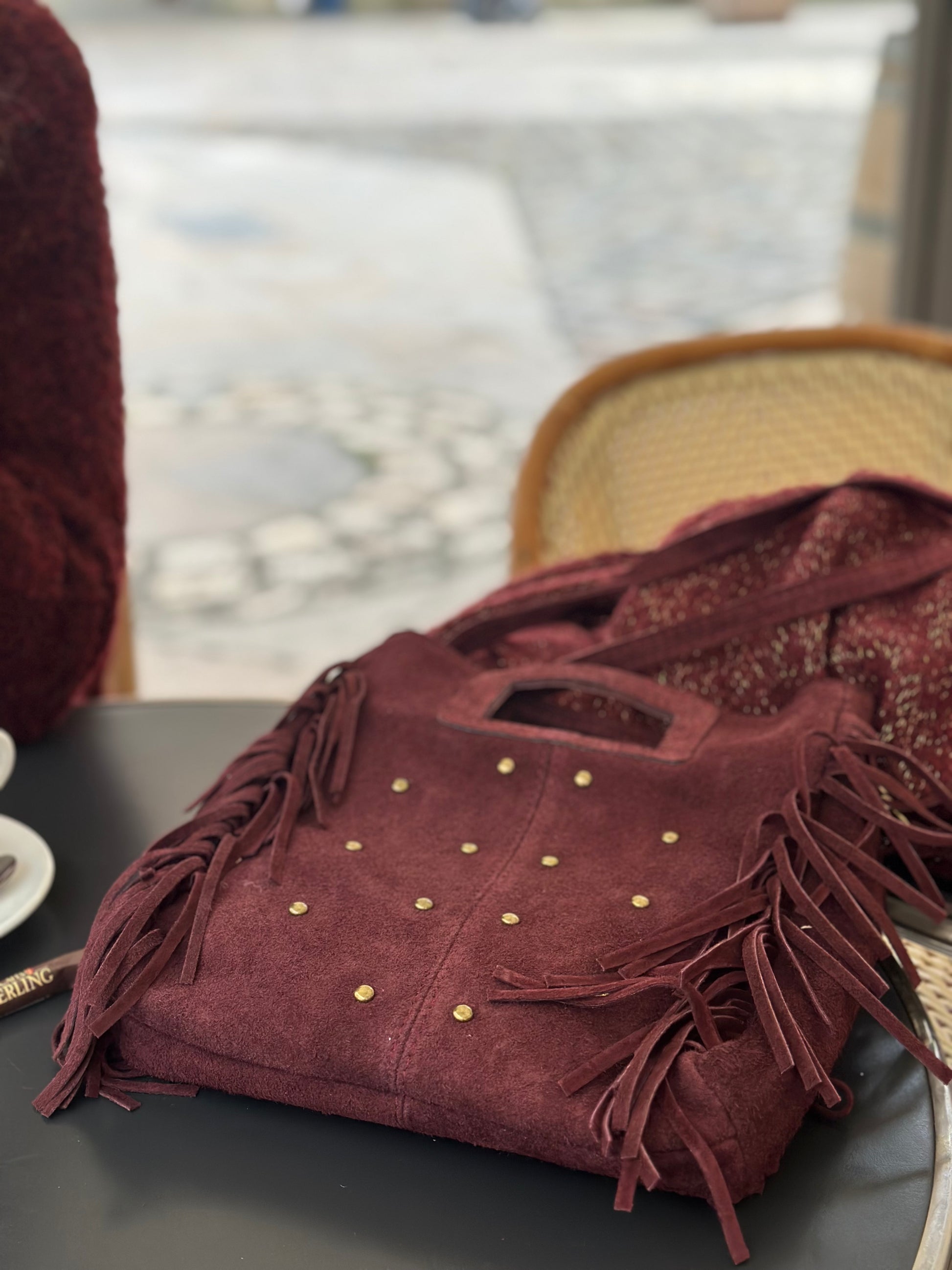 Sac * Elly * à frange suede clouté or