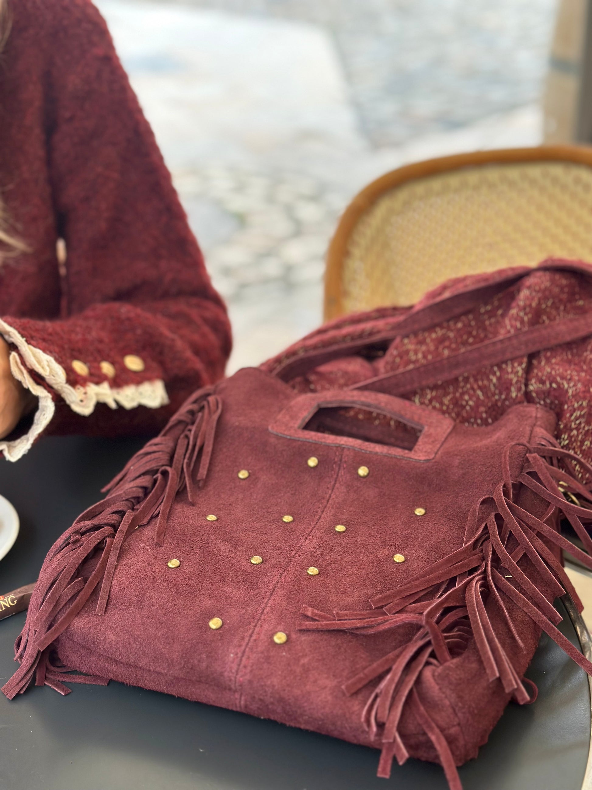 Sac * Elly * à frange suede clouté or