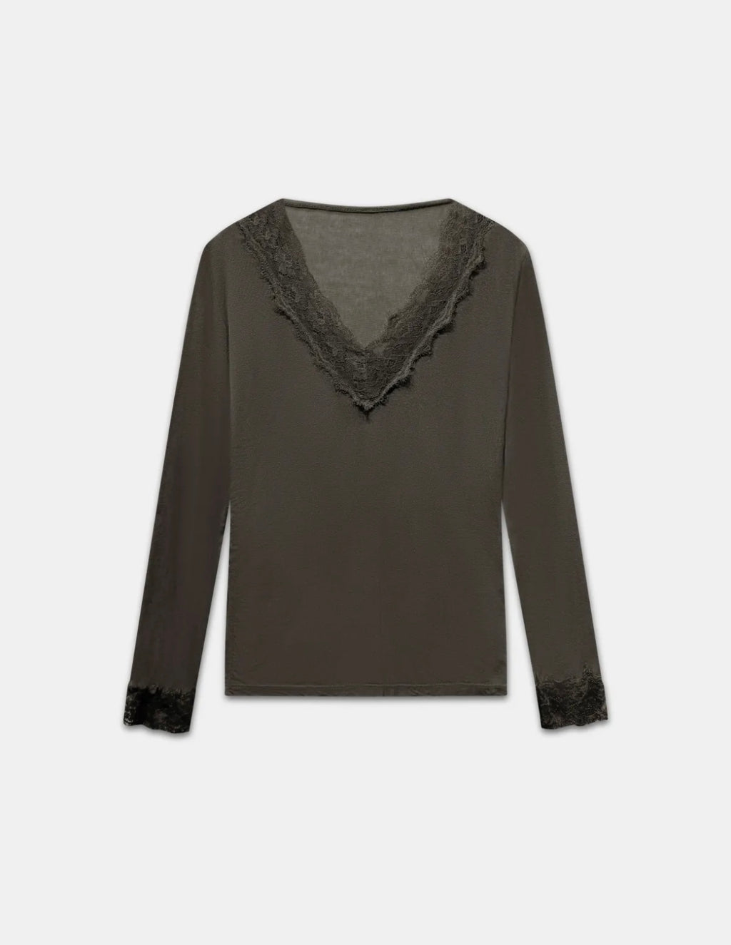 T-shirt manches longues en cachemire et dentelle