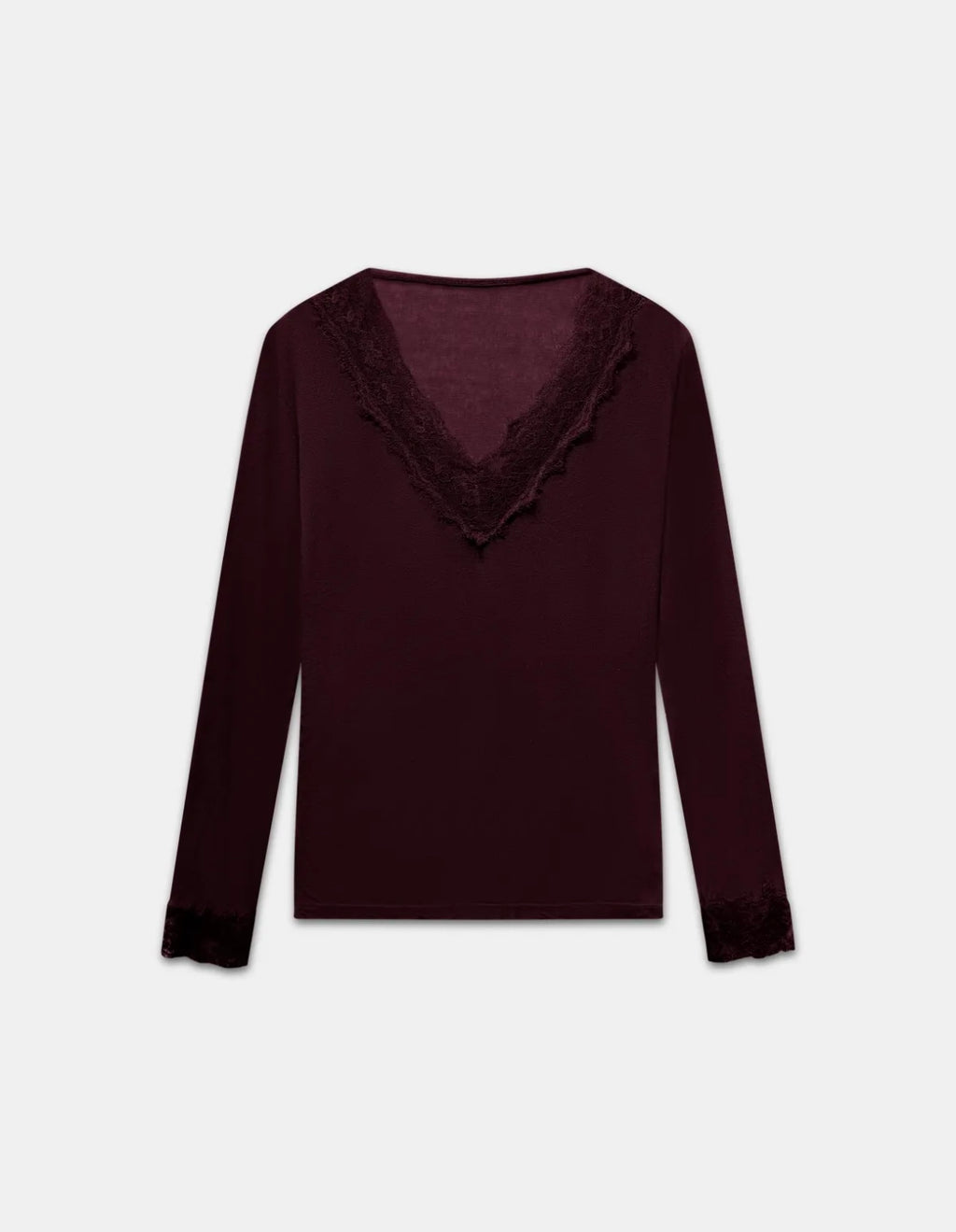 T-shirt manches longues en cachemire et dentelle