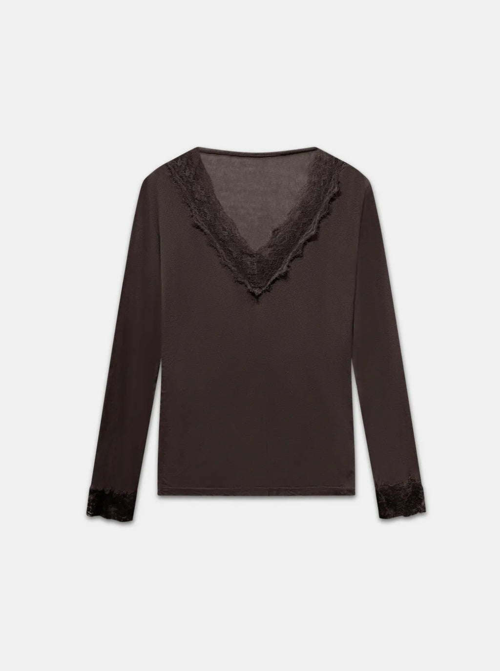 T-shirt manches longues en cachemire et dentelle