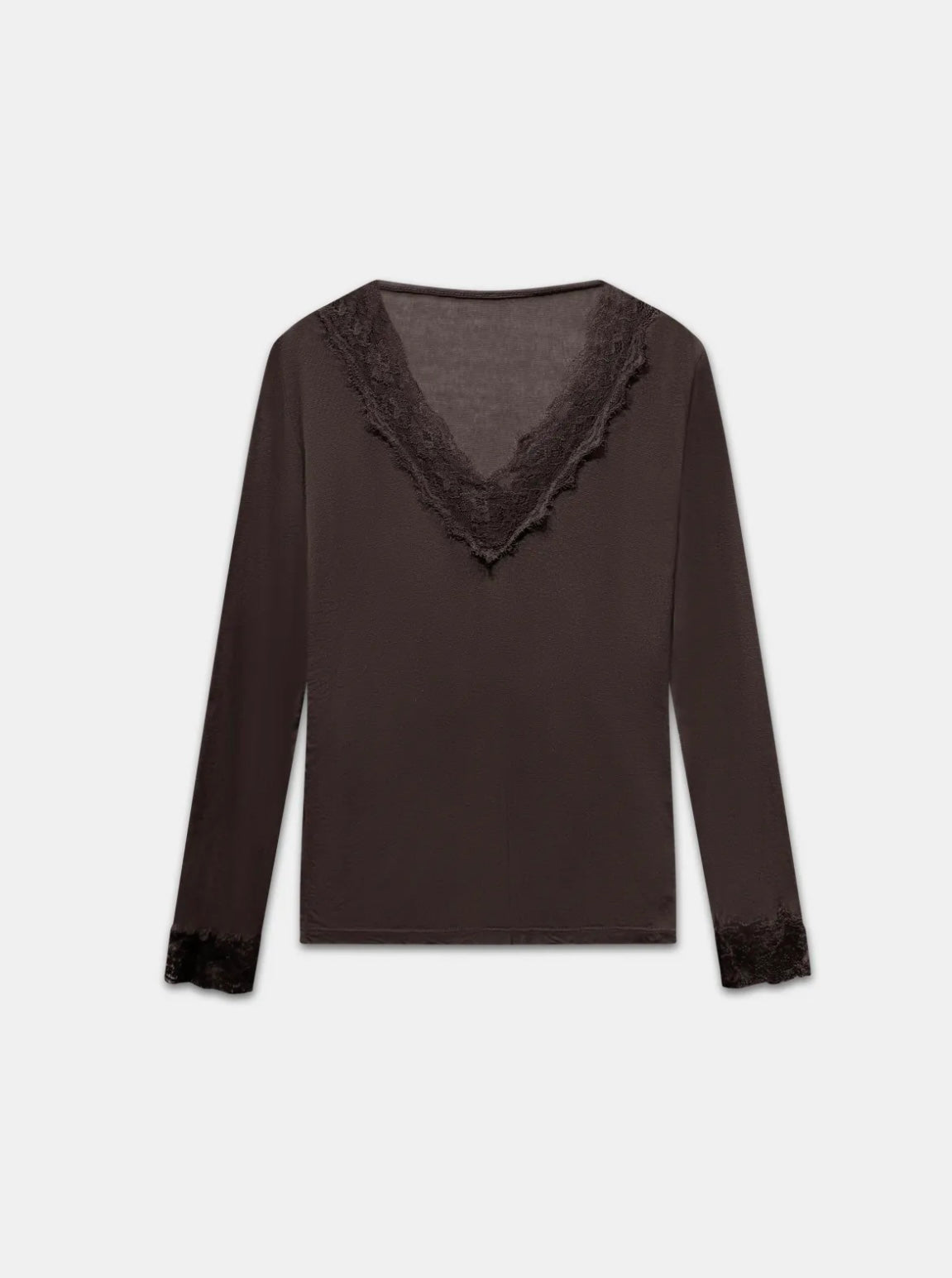 T-shirt manches longues en cachemire et dentelle