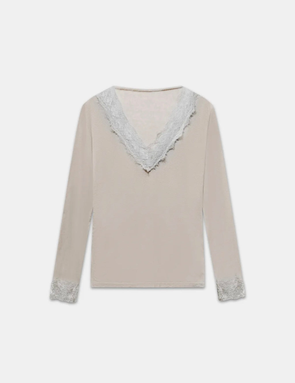 T-shirt manches longues en cachemire et dentelle
