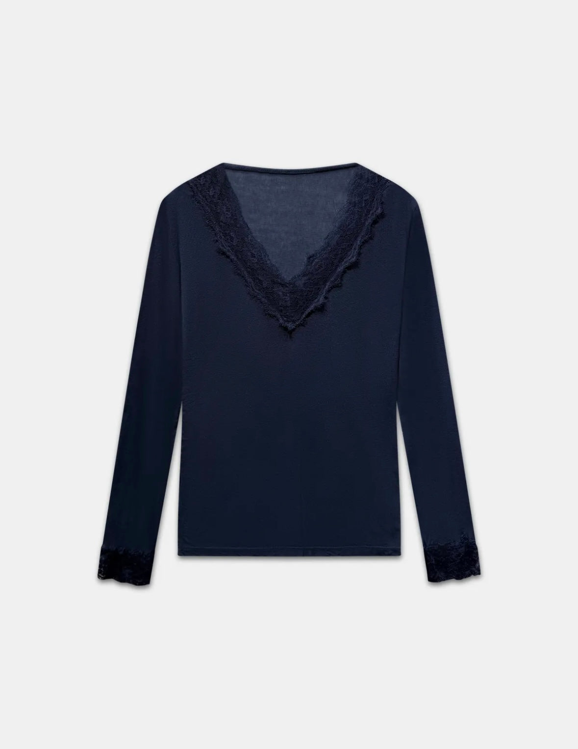 T-shirt manches longues en cachemire et dentelle