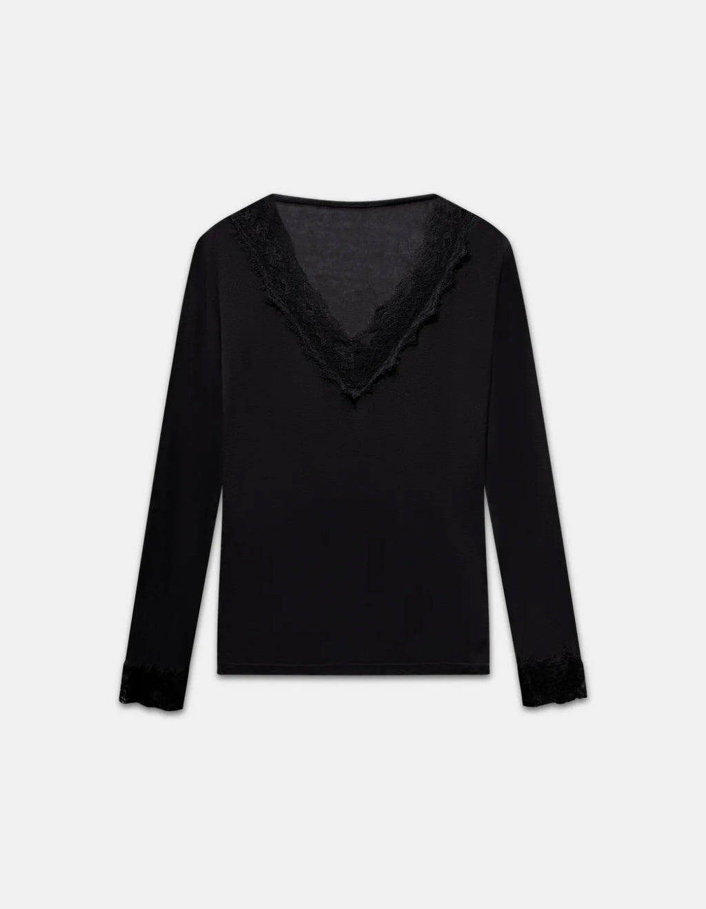 T-shirt manches longues en cachemire et dentelle