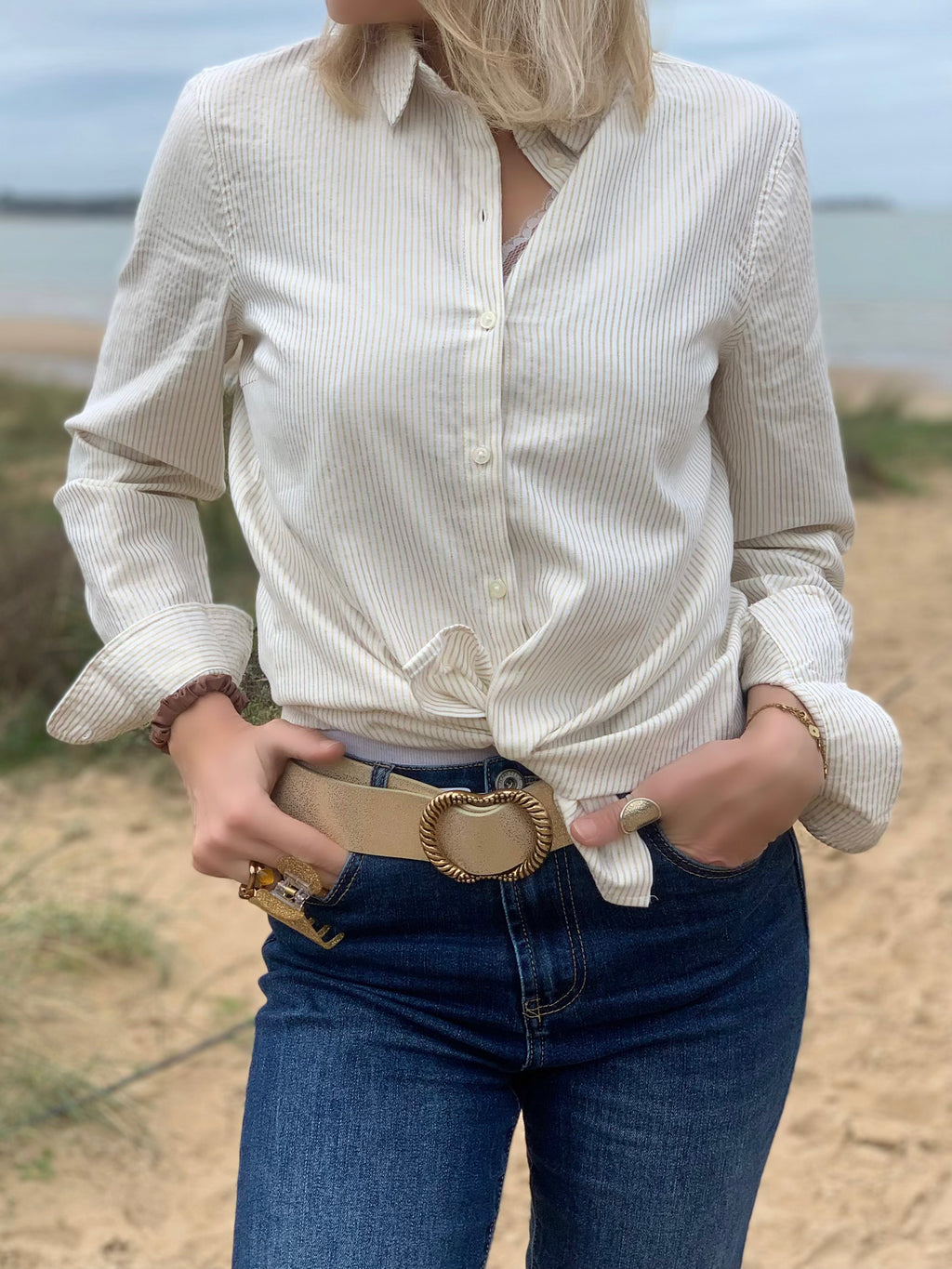 Ceinture en cuir doré 