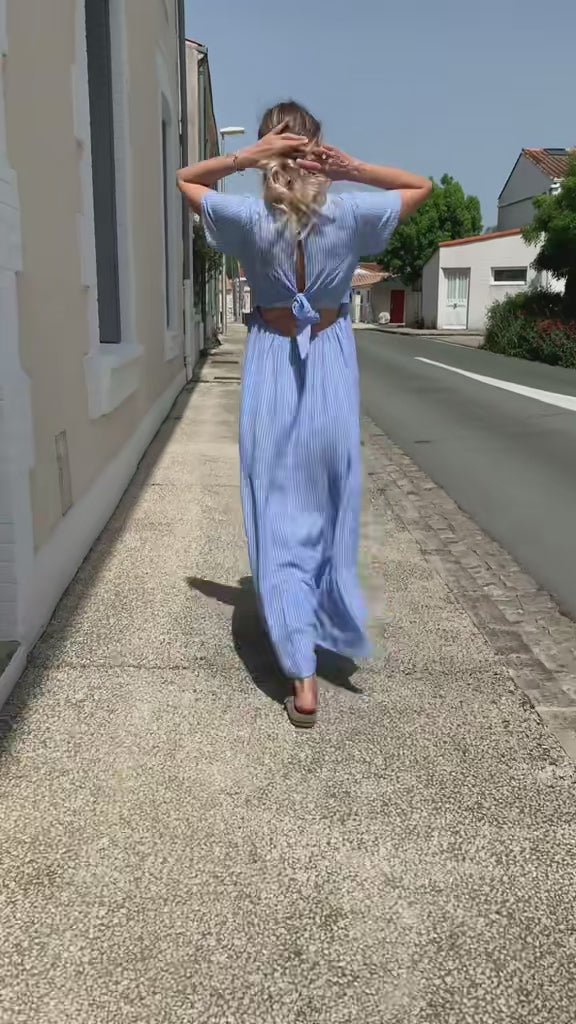 Robe dos-nus * Audrey * - fines rayures