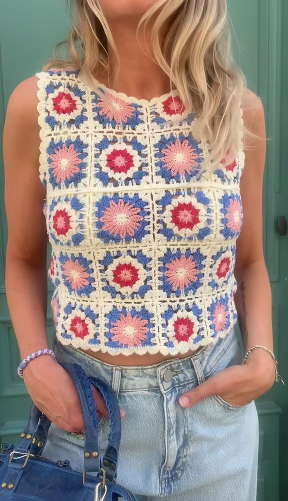 Top en croche * Capri * vert & bleu